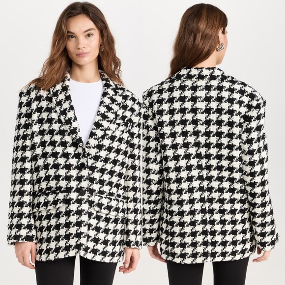 NWT Anine Bing Quinn Blazer Jacket Houndstooth Tweed Padded Shoulders Sz Small - Picture 2 of 9